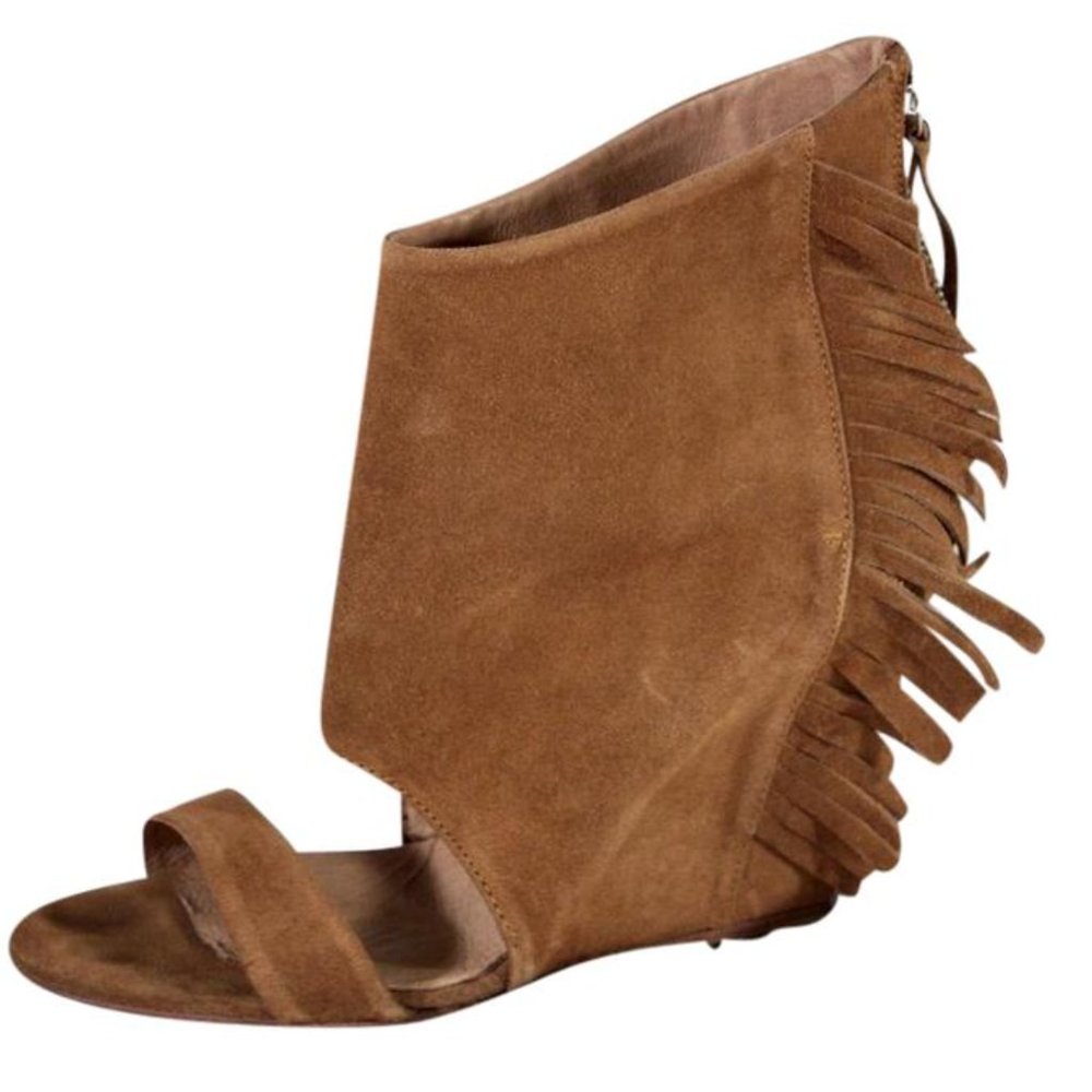 IRO OXNARD SUEDE FRINGED OPEN TOE WEDGE SANDALS